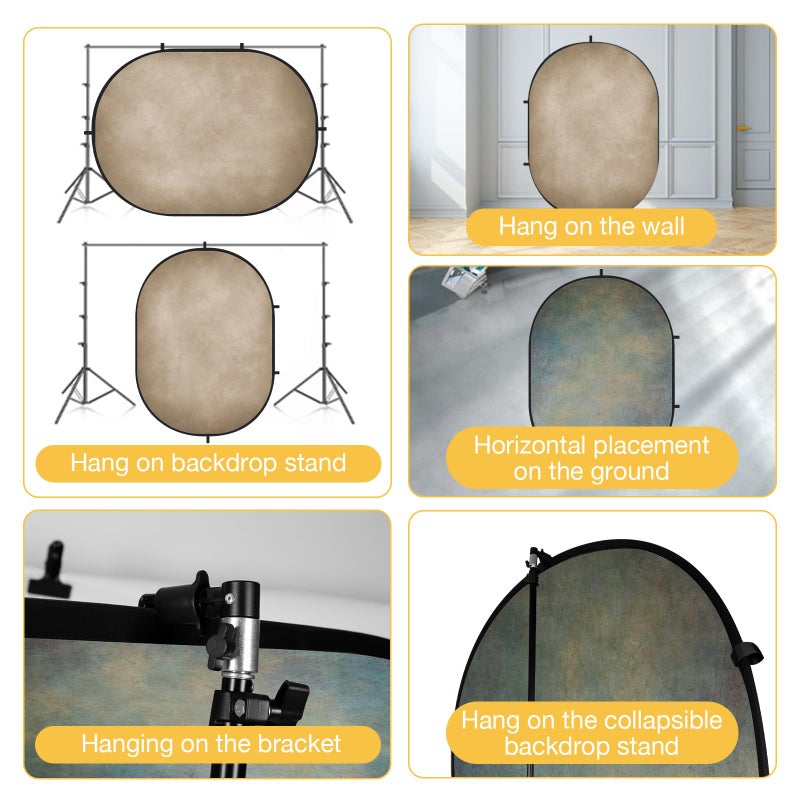 Kate 5x6.5ft(1.5x2m) Collapsible Backdrops Tan Grey Green Double Sided Reversible Pop Up Background for Portrait Photography, Video Meetings - Image 4